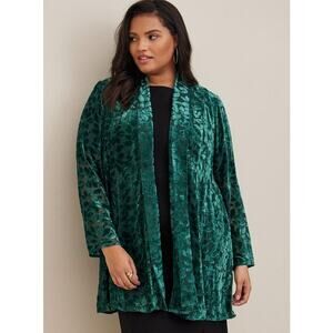 Torrid NWOT Botanical Green Burnout Floral Velvet Fit & Flare Open Front Kimono